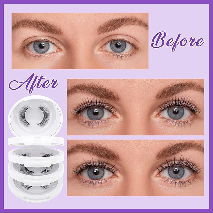 4 Pairs Magnetic Eyelashes with Applicator: Natural Look, Reusable, No Glue Needed, Wendy Lashes, CX0305, 079+B01