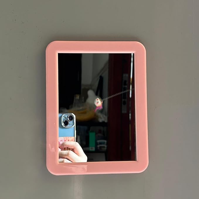 Magnetic locker mirror, 5"x7", small rectangular mirror for the back of locker doors, suitable for school lockers, work lockers, home refrigerators, magnetic whiteboards, locker accessories (Pink)