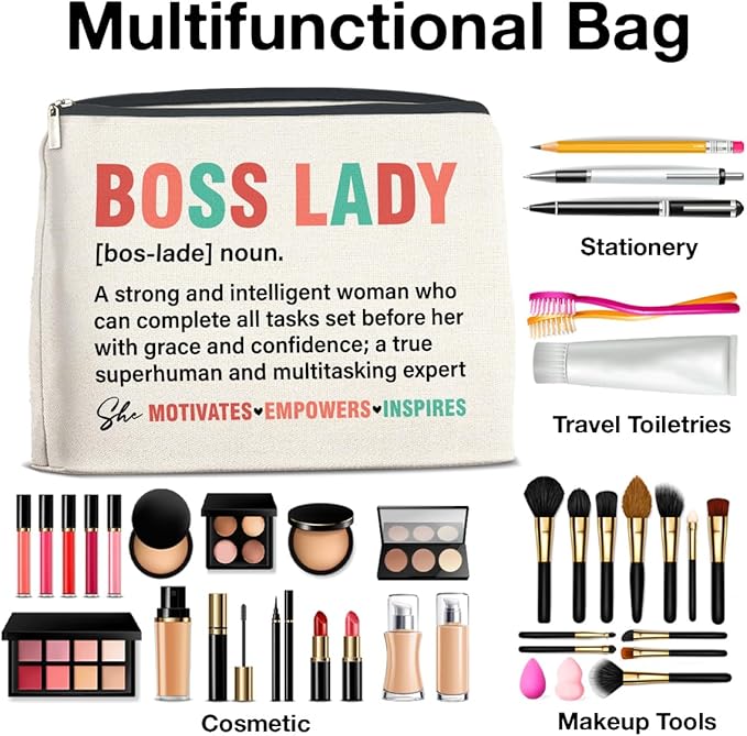 Boss Lady Gifts for Women - Female Boss Lady Makeup Bag with Zipper Closure