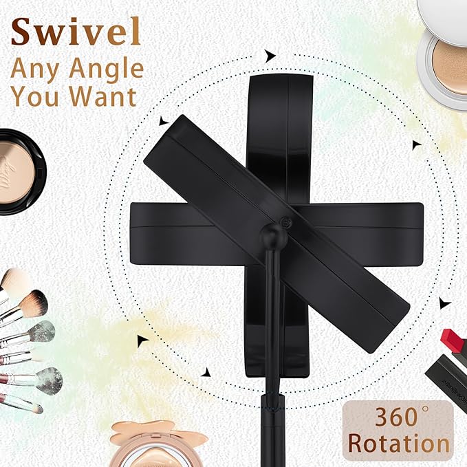 9in Vanity Mirror with Lights, Rechargeable&Dimming Lighted Makeup Mirror, 3X/20X Double Sided Magnifying Mirror, 5000mAh, 360 Rotate,3 Color Lights,Brightness with 80 LED,No Height Adjustment,Black