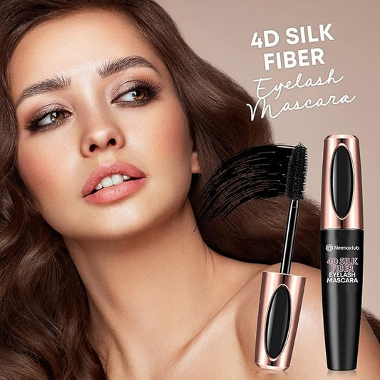 4D Silk Fiber Lash Mascara, Lengthening and Thick, Long Lasting, Waterproof & Smudge-Proof, Hypoallergenic Formula 2 Pack Black