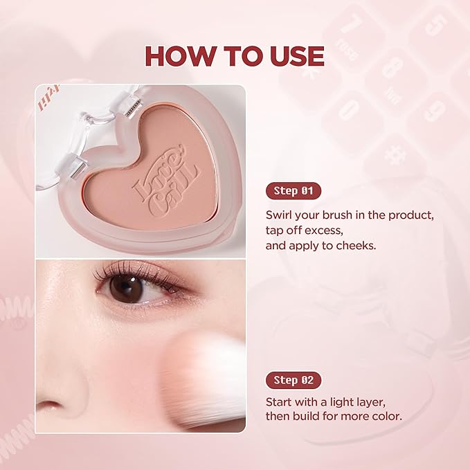 lilybyred Luv Beam Blur Cheek | Heart-Shaped Korean Powder Blush, Silky Texture, Lightweight, Soft Blurring Matte Finish, Long-Lasting, Natural Flush, Cozy Cotton Scent, 0.15 oz. (02 Blurry Peach)
