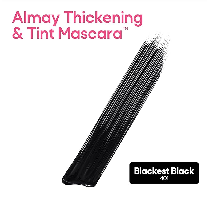 Almay Thickening & Tint Mascara, Instant Soft Full Volume, Conditions & Darkens Natural Lashes Over Time, No Flaking or Clumping, 401 Blackest Black, 0.28 fl oz