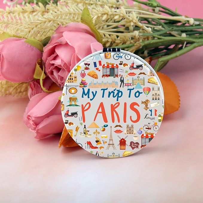 BEKECH Paris Travel Gift My Trip to Paris Travel Makeup Mirror Paris Trip Gift Europe Vacation Pocket Mirror Paris Gifts