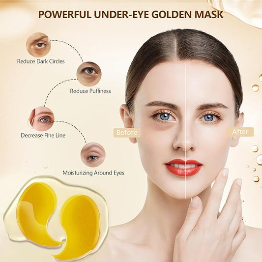 24K Gold Eye Mask 60Pcs, 5 Portable Golden Collagen Under Eye Patches, 30 Pairs Women Men Hydrating Undereye Gel Pads for Dark Circles Puffy Eyes Puffiness Wrinkle Eye Bag Treatment