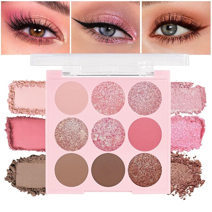 9Colors Eyeshadow Palette, Red Eye Enhancers Magic EyeShadow Palette, Glitter Shimmer Sparkly Eye Shadow Makeup, Velvety Pigmented Creamy Long Lasting Waterproof Naturing-Looking Women Girls