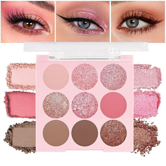 9Colors Eyeshadow Palette, Red Eye Enhancers Magic EyeShadow Palette, Glitter Shimmer Sparkly Eye Shadow Makeup, Velvety Pigmented Creamy Long Lasting Waterproof Naturing-Looking Women Girls