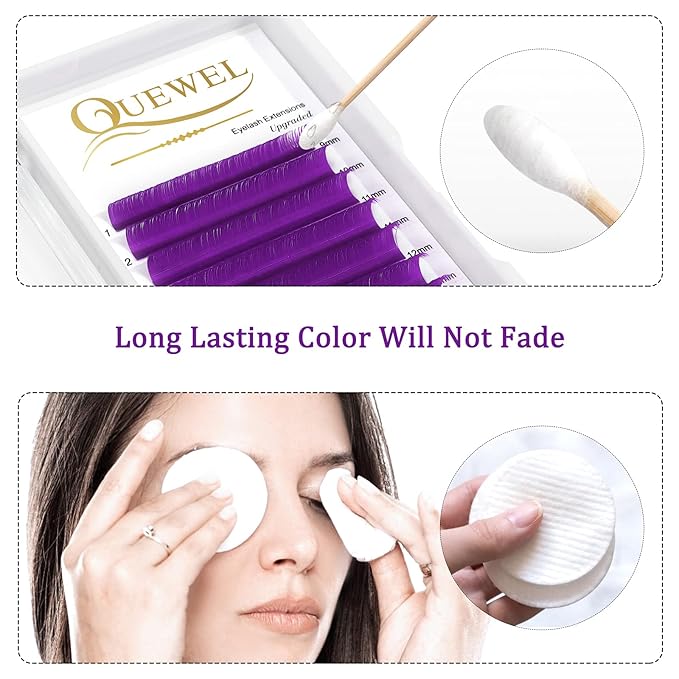 QUEWEL Easy Fan Volume Lashes .07 D Curl Purple 9-16mm Mixed Lash Tray Color Extensions Self Fanning 2D-10D Eyelash Extensions (Purple 0.07 D 9-16mm)