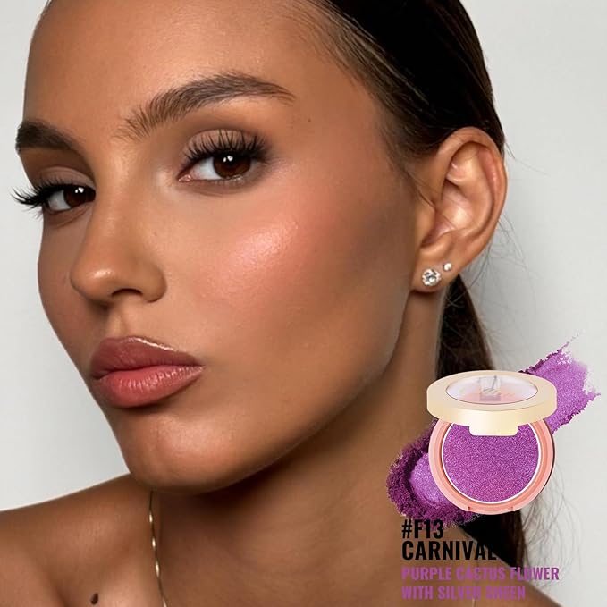 Oulac Luminisers Powdery Blush for Cheeks Sliky Glow,Brighten Skin As Highlighter Blush Makeup Eye Toppper, Shimmer Blushe,Buildable and Vegan Cosmetics,4.8g F13 Carnival