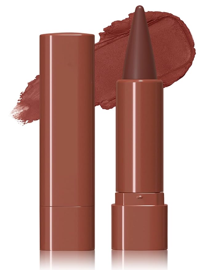 2-in-1 Lip Liner and Lipstick Lip Combo Set, Matte Nude Dark Brown Red Lip Liners, High Pigmented Long Lasting Waterproof Smudge Proof Crayon Makeup 08#