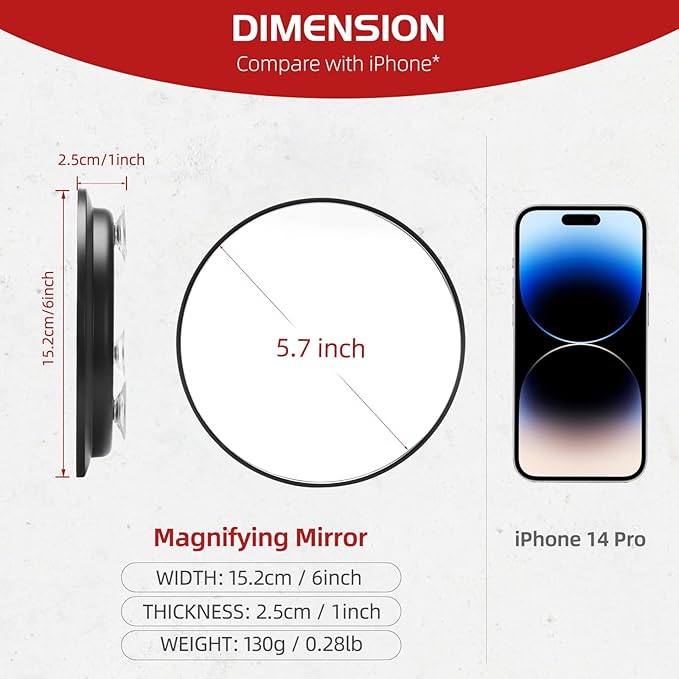 20X Magnifying Mirror and Tweezers Kit, 6 Inch Round Magnifying Makeup Mirror, 20X Magnification Compact Mirror 3 Suction Cups Magnifier Travel Set, Portable Cosmetic Magnified Mirror for Women Men