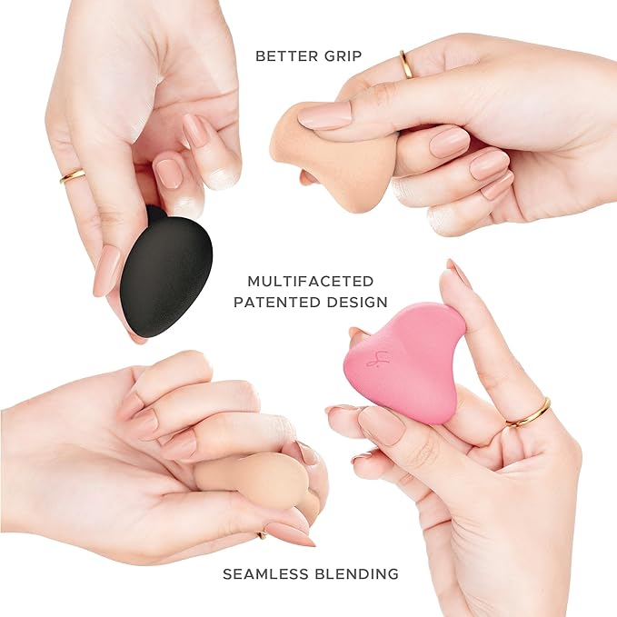 Complexion Pro Beauty Blender Sponge, 3 Mixed Colors Set - Ergonomic Makeup and Beauty Blender, Essential Blending, Multipurpose Makeup Kit Facial Sponge
