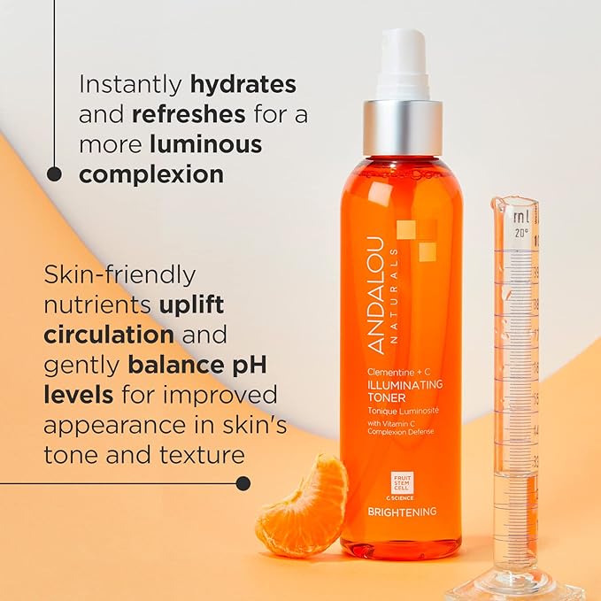 Andalou Naturals, Toner Facial Toner Helps Hydrate Balance Skin pH For Clear Bright Skin, Clementine Plus C, 6 Fl Oz