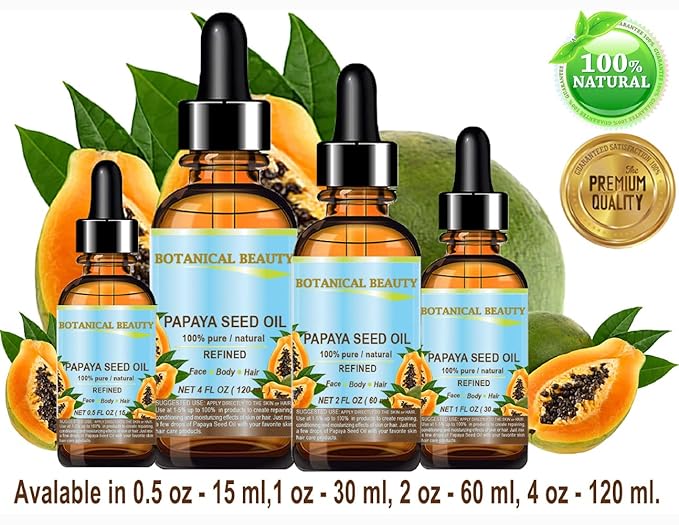 Botanical Beauty PAPAYA SEED OIL. 100% Pure / Natural / Undiluted /Refined Cold Pressed Carrier Oil. 0.5 Fl.oz.- 15 ml. For Skin, Hair And Lip Care.