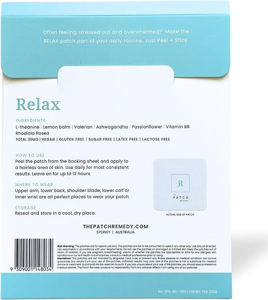 Relax Patch | L-Theanine, Lemon Balm, Valerian, Ashwagandha, Passionflower | 30 Patches