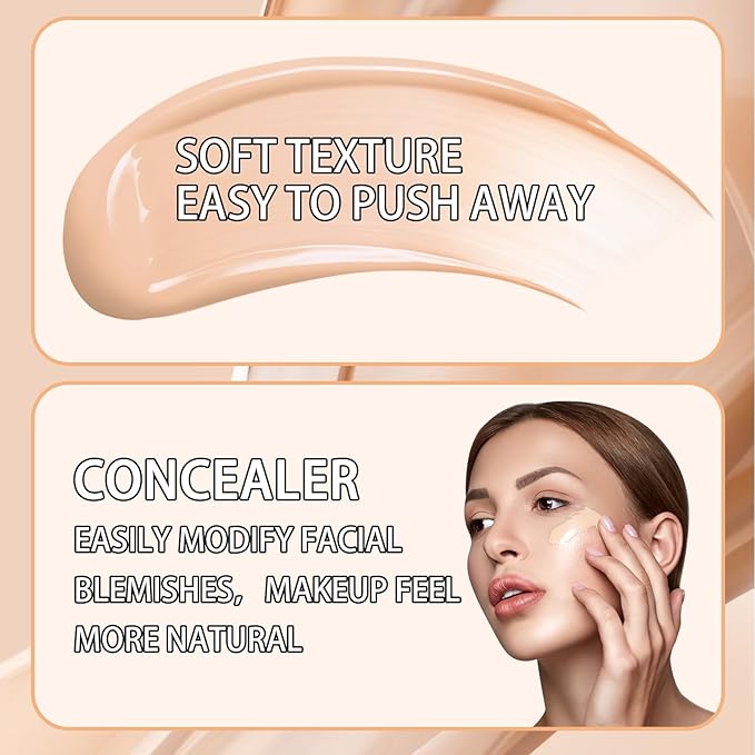 Concealer Foundation, Oil Control Waterproof Concealer Color Correcting Foundation Long Lasting No Makeup Removal Invisible Pores Face Base Makeup