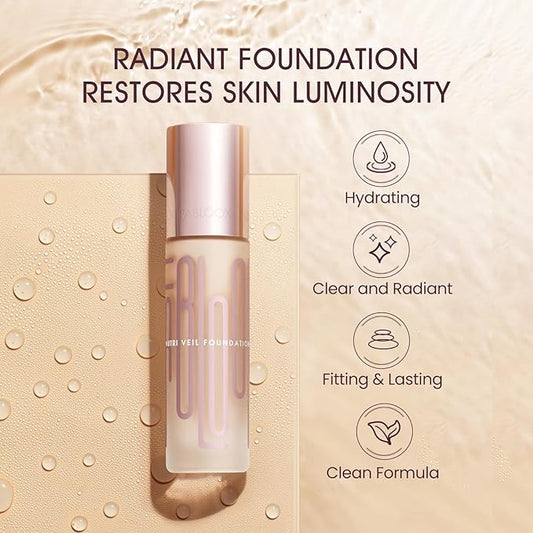 Nutri Veil Foundation - Hydrating and Nourishing Formula with Medium to Full Buildable Coverage Makeup - 80% Essence Luminous Finish - Skincare Makeup Hybrid - Vegan - Warm Vanilla