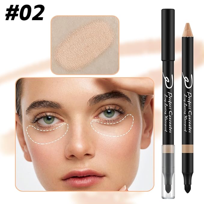 4pcs Concealer Pencil with Sponge,Full Coverage,Waterproof Under Eye Concealer Stick for Dark Circles,Blemishes,Aging Spots,Acne,Freckles