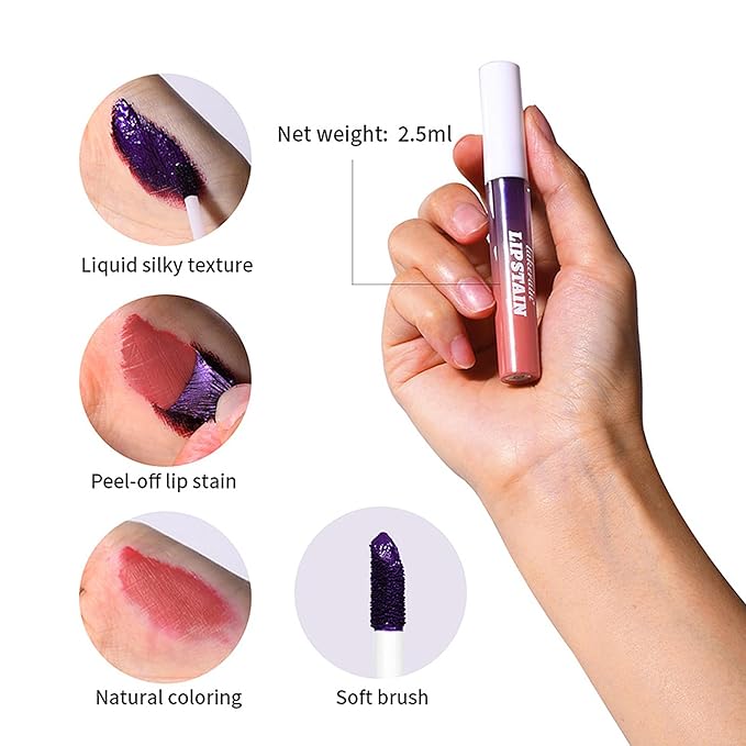 3Pcs Peel Off Lip Stain Lip Tint Set, Langlebiger Peel Off Matter Lipgloss,Matte Liquid Lippenstift Nude Lip Gloss Wasserdichter Lip Tint Fleck Antihaft Cup Peel Off Lippenstift für Frauen