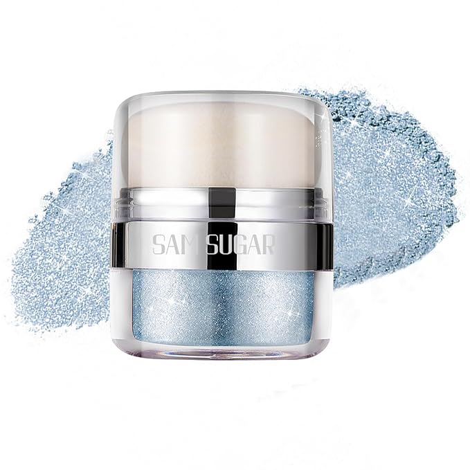 Body Shimmer Powder, Glitter Highlighter for Face, Liquid Highlighter Blush Body Glow Shimmer Powder Fairy Brightening Makeup Stick for Eyes, Hair (Blue, 1.13 Oz)