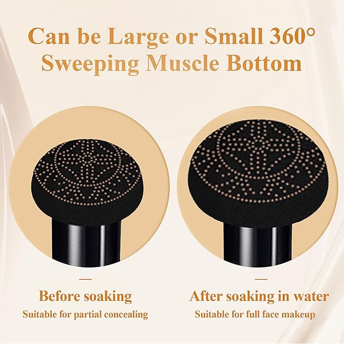 Mushroom Head Air Cushion CC Cream Foundation- Brightening Color Changing Foundation for Older Women, Moisturizing Full Coverage Self Adjusting Concealer Long-Lasting, Natural Finish (Medium Deep)
