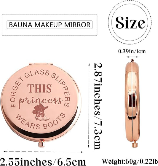 BAUNA Cowgirl Makeup Mirror Western Themed Pocket Mirror Forget Glass Slippers This Princess Wears Boots (Cowgirl Makeup Mirror)