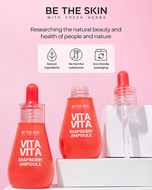 BE THE SKIN Vitavita Raspberry Ampoule - Radiance Boosting Face Serum for Even Skin Tone and Enhanced Elasticity with Niacinamide, Vitamin C, 11 Peptides, 1.01 fl.oz.