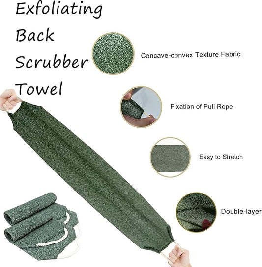 Scrubber Back for Shower Extended Length Scrubber Towel Exfoliating Washcloth Body Scrub Sponge Shower Loofah with Handle for Women Men Deep Clean Body Skin Massages (2pcs-Green)
