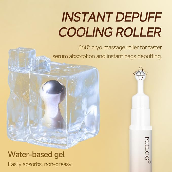 5% Caffeine Eye Serum with Retinal Peptides Hyaluronic Acid for Dark Circles Wrinkles & Eyelid Lift - Instant Morning Bags Depuffing - 360° Roller - Skincare Eye Cream for Women & Men (0.51 fl.oz)