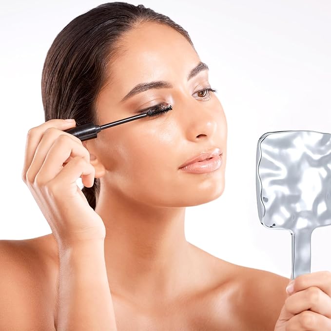 2 PCS Hand Held Mirrors with Handle Water Ripples Hand Mirror with Handle Silver Handheld Makeup Mirror Handheld Garden Single-Sided Normal Hands Mirrors for Make up (6.69 × 3.94 Inches)