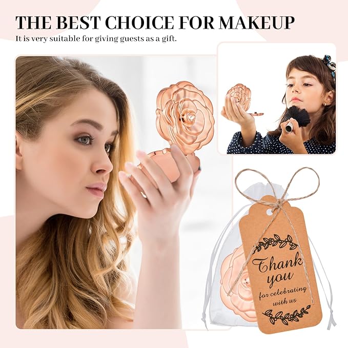 24 Pcs Rose Compact Mirror Bulk Wedding Party Favors for Guests, Rose Gold Portable Folding Travel Makeup Mirrors Set, Return Gifts for Quinceanera Bachelorette Wedding Bridal Shower Party Souvenirs
