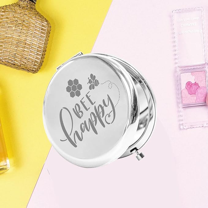 bobauna Bee Pocket Mirror with Bumble Honeybee Motivational Gift Bee Happy Makeup Mirror for Women (Bee Happy -M)