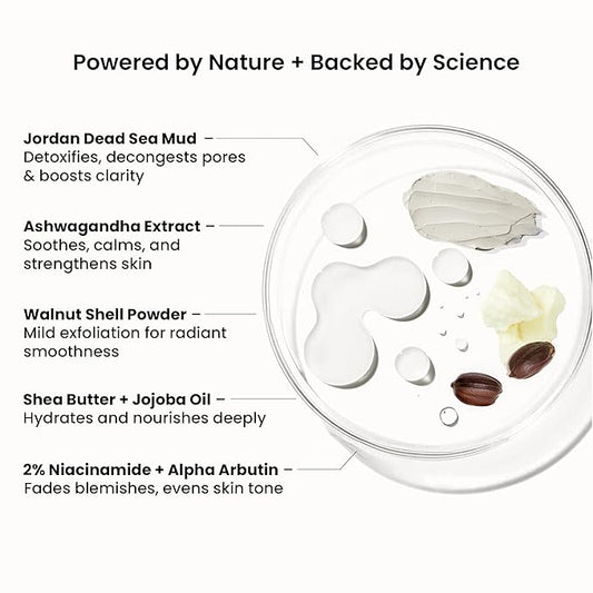 WildOak Dead Sea Healing Mud Clay Mask for Face & Body | 2% Niacinamide, Calendula & Zinc Oxide | Paraben & Sulphate Free | Blemishes, Evens Skin Tone, Enhances Radiance | For All Skin Types | 3.52 oz