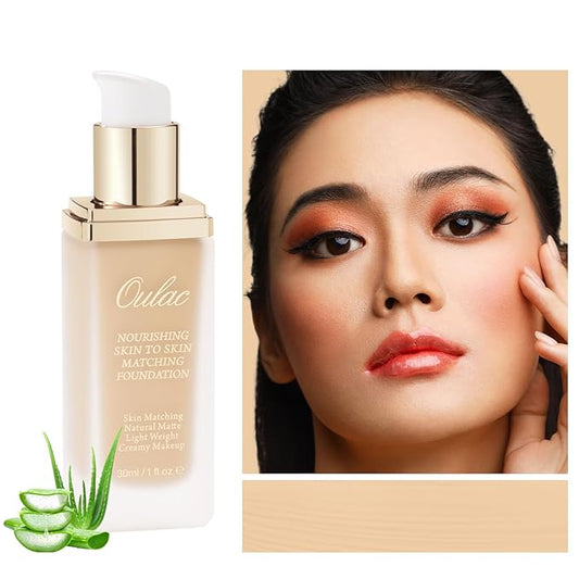Oulac Foundation Make Up - Skincare Infused With Aloe Leaf and Vitamin E, Medium to High Coverage Liquid Foundation, Vegan 30ml, Shade: Natural 04