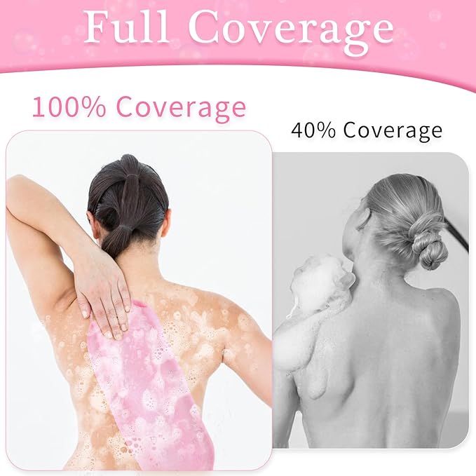 4Pcs Exfoliating Back Scrubber with Handle and 2 Pairs Shower Bath Gloves Bath Set for Shower Bath Exfoliator Stretchable Skin Massages Back Scrubber Improve Blood Circulation