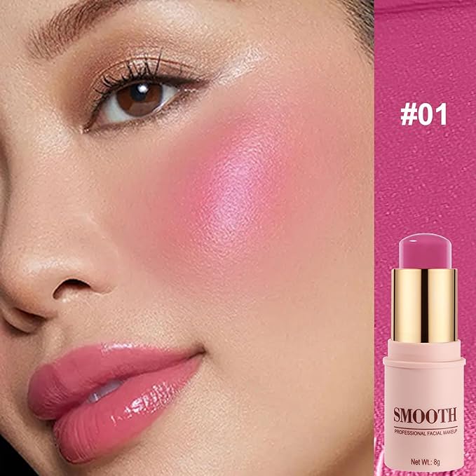 Multi-use Blush Stick, Monochromatic Face Beauty Wand for Cheek, Eyeshadow and Lip, Longwear Waterproof Matte Finish Cream Blush Makeup Stick with Brush for Women, 0.28oz (Shy Pink #01)