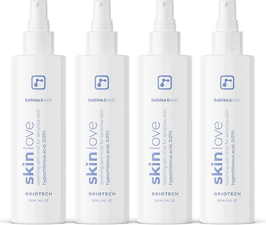 Briotech Baby Skin Love Spray | Gentle Hypochlorous Acid Mist for Soothing, Calming & Cleansing Delicate Skin | Pediatrician-Approved, Hypoallergenic & Added Fragrance-Free | 4 oz (4 Pack)