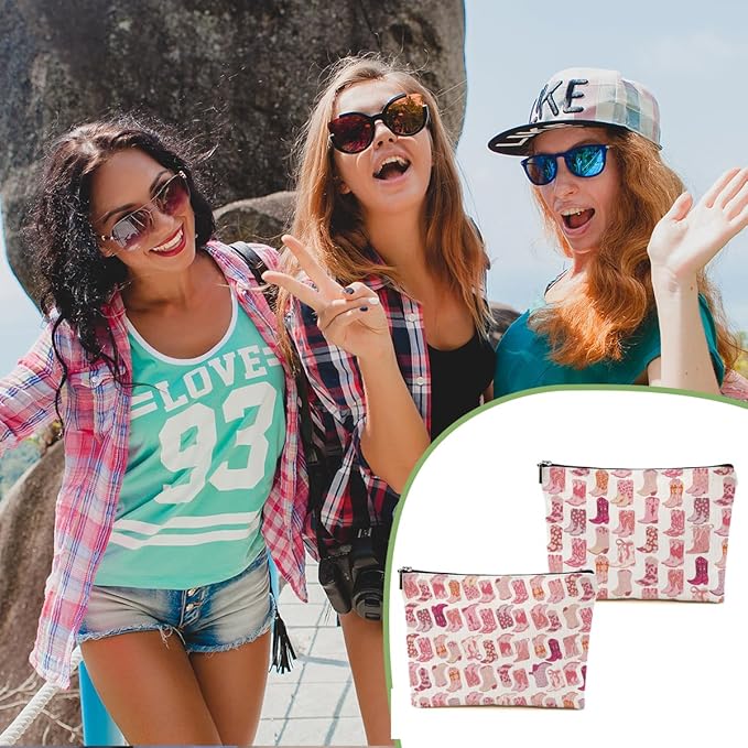 2pcs Western Makeup Bag Western Gifts for Women Cosmetic Bag Cowgirl Gifts for Women, Girls Sister, Pink Boots Cowboy Boots Gift Christmas Birthday Gift, Cowgirl Stuff