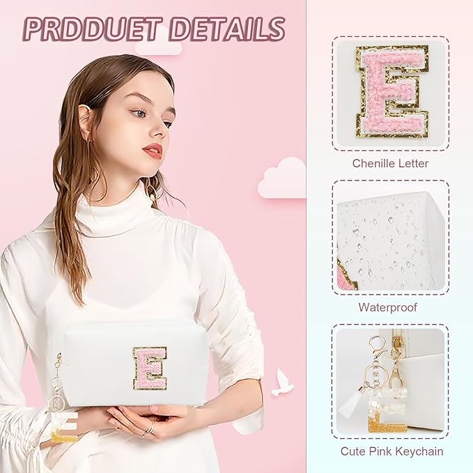 Birthday Gifts for Women Her,Travel Cute Makeup Bag,Large Capacity Cosmetic Bags for Women Makeup Pouch PU Leather Waterproof Cosmetic Bag (E, White)