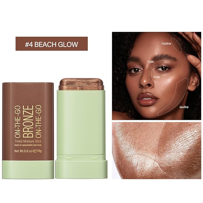 Mysense Cream Bronzer Stick, Shimmer Face Highlighter Stick, Buildable Highlight Contour Stick Makeup, Silky Smooth Formula for A Natural Radiant Look, 04 Beach Glow