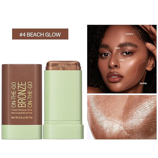 Mysense Cream Bronzer Stick, Shimmer Face Highlighter Stick, Buildable Highlight Contour Stick Makeup, Silky Smooth Formula for A Natural Radiant Look, 04 Beach Glow