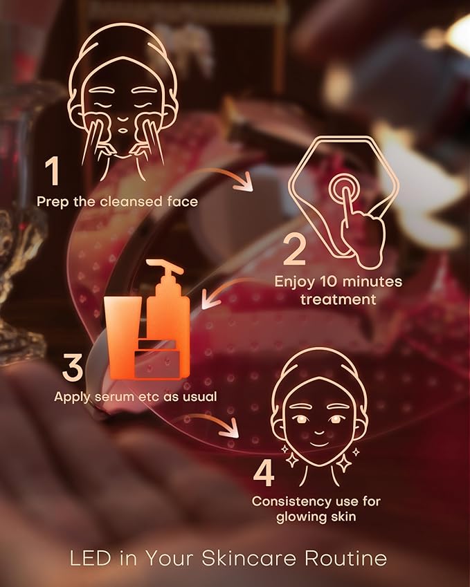 NEWKEY Ultra-lightweight Cordless Red light Therapy Mask for Face, Silicone LED Face Mask Light Therapy, Red Light for Wrinkles Blue Light for Acne, NEW PDT Technology,Timing 10-minute Treatment