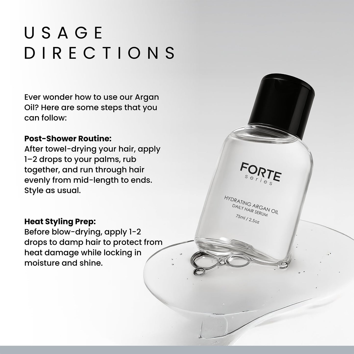 Alex Costa Hydrating Argan Oil Daily Hair Serum by Forte Series Sulfate Free Argan Hair Oil for Men Hair Serum for Dry Damaged Hair, for Styling Hair (75 ml / 2.5 oz)