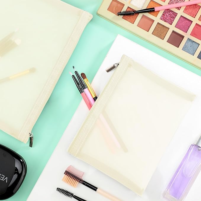 Boao 6 Pieces Mesh Makeup Bags Mesh Cosmetic Bag Portable Travel Organizing Zipper Pouch Toiletries Makeup Pouches for Home Office Travel Accessories (Beige)