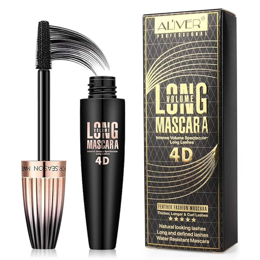 4D Fiber Eyelash Mascara, Natural Waterproof Lasting Lash Mascara Black Volume, Lengthening Thickening Softer Fuller Lashes Amplify Eyelash Primer Brush (Black)