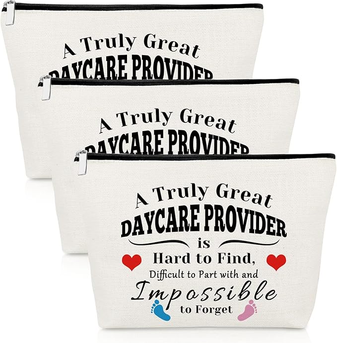 3 Pcs Daycare Provider Appreciation Gift Makeup Bag Daycare Teacher Gifts 3 Pack Cosmetic Bag Thank You Present for Childcare Provider Childhood Educators Christmas Birthday Present Travel Pouch