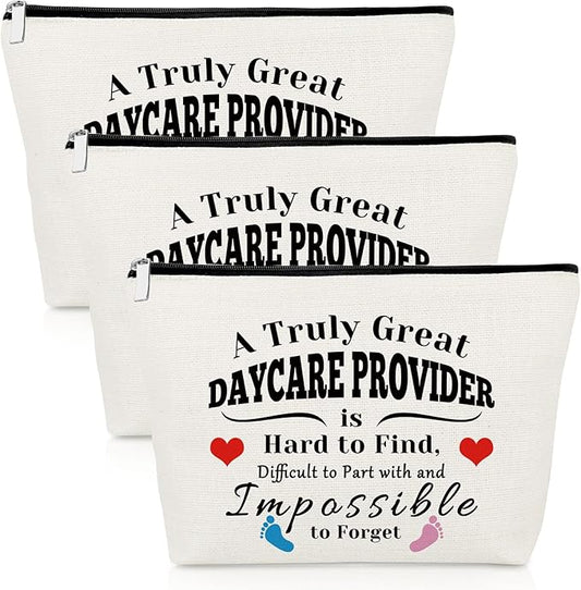3 Pcs Daycare Provider Appreciation Gift Makeup Bag Daycare Teacher Gifts 3 Pack Cosmetic Bag Thank You Present for Childcare Provider Childhood Educators Christmas Birthday Present Travel Pouch