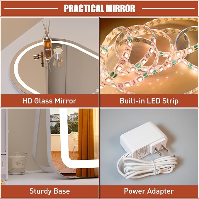Makeup Mirror with Lights, 18" x 22" Vanity Mirror, 3 Color Modes, Dimmable Light, 360 Rotation