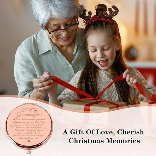 Valentines Day Gifts for Granddaughter from Grandma, Granddaughter Valentines Compact Mirror Gifts, To My Granddaughter Gifts Birthday Gifts, Inspirational Gifts for Granddaughter Pocket Mirror Gifts