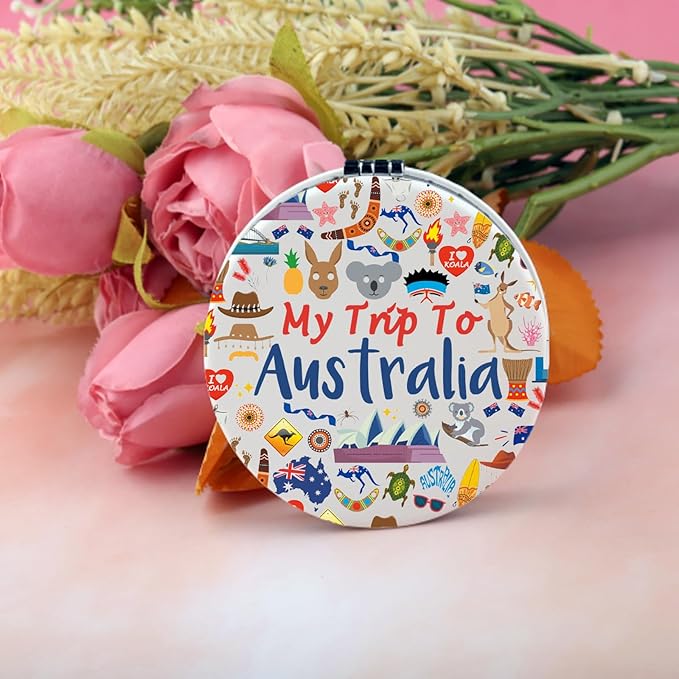 BEKECH Australia Travel Gifts My Trip to Australia Travel Makeup Mirror Australia Lover Gift Australia Vacation Pocket Mirror